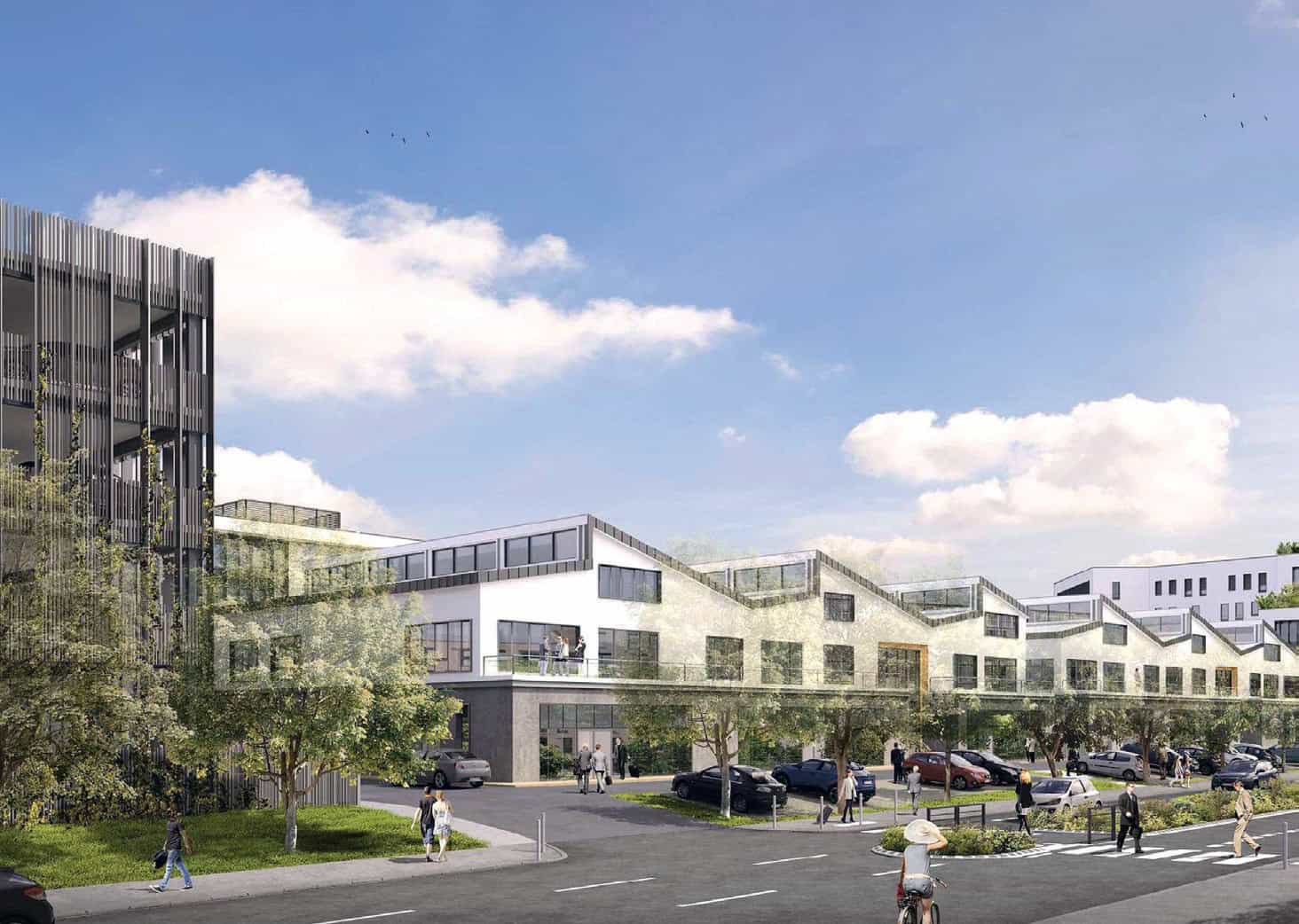 Urb1n présente un bâtiment moderne avec architecture innovante, intégrant des espaces verts et des s.